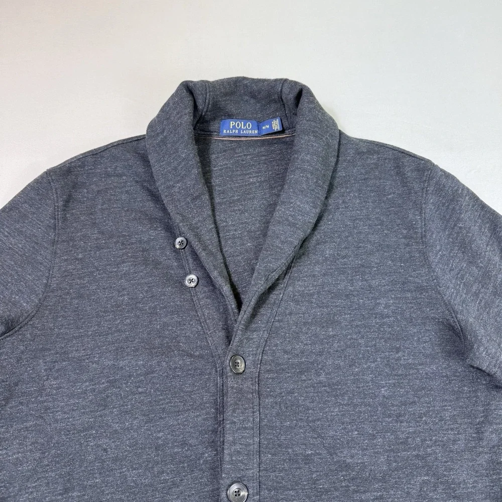 Polo Ralph Lauren Sweater Men's Size Medium Shawl Collar Cardigan Grey Button Up